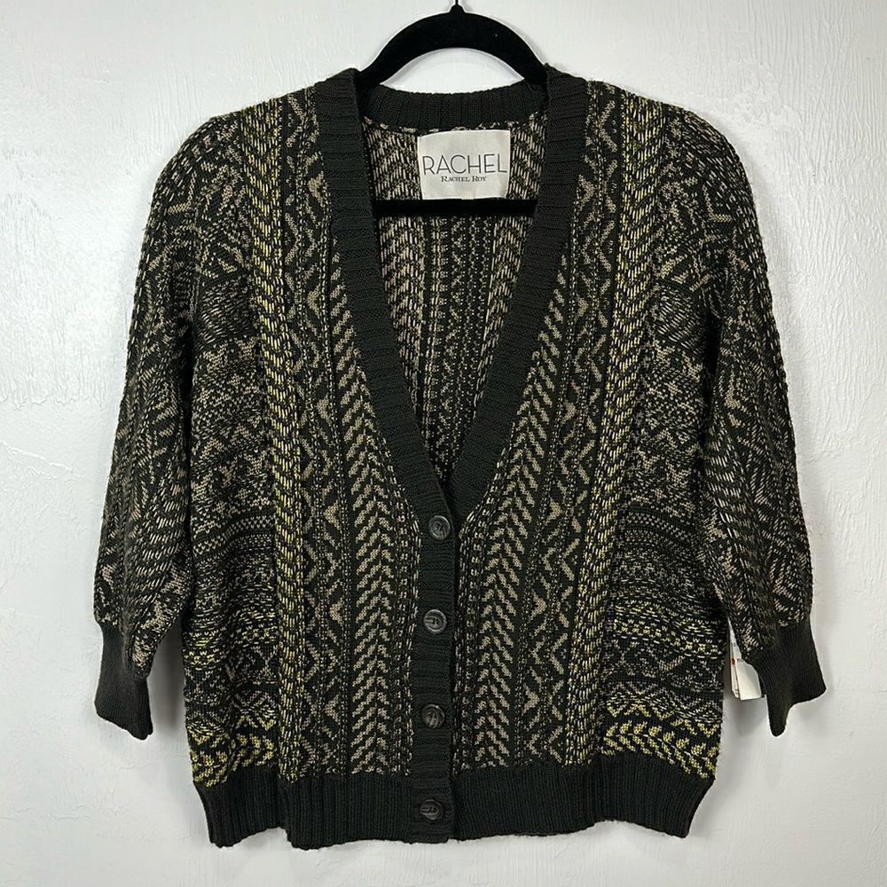 Rachel Roy Magic Carpet Mushroom 3/4 Sleeve Cardigan Sweater Size S